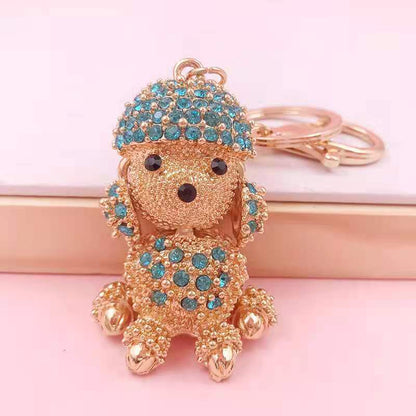 Creative Cute Rhinestone Hairy Dog Keychain, Alloy Cartoon Zodiac Car Pendant