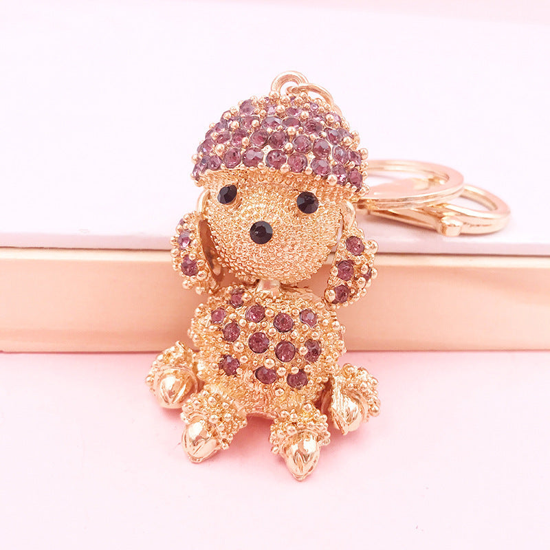 Creative Cute Rhinestone Hairy Dog Keychain, Alloy Cartoon Zodiac Car Pendant