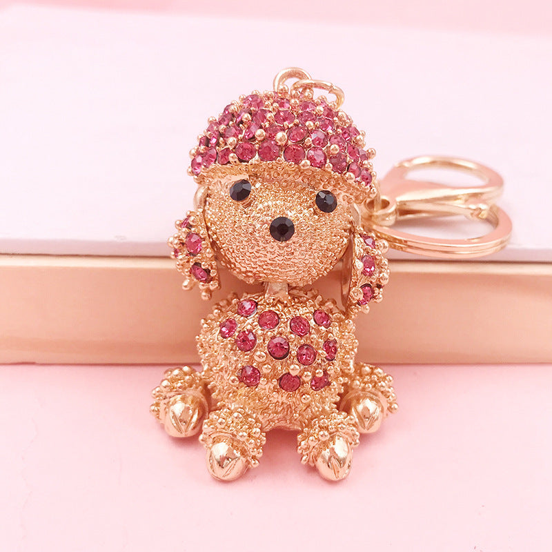 Creative Cute Rhinestone Hairy Dog Keychain, Alloy Cartoon Zodiac Car Pendant