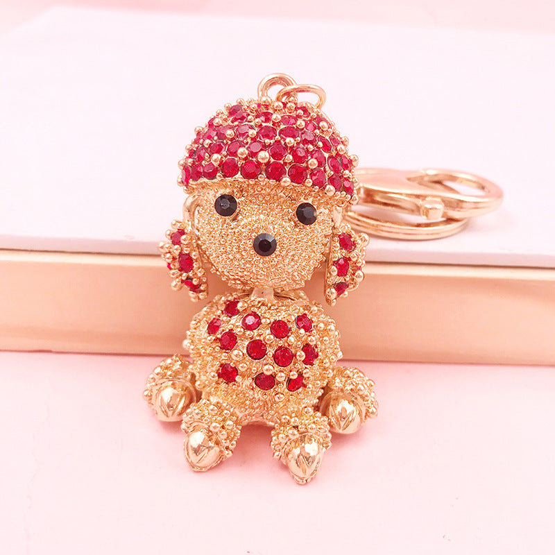 Creative Cute Rhinestone Hairy Dog Keychain, Alloy Cartoon Zodiac Car Pendant