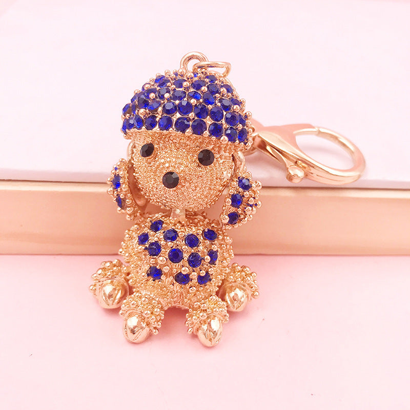 Creative Cute Rhinestone Hairy Dog Keychain, Alloy Cartoon Zodiac Car Pendant