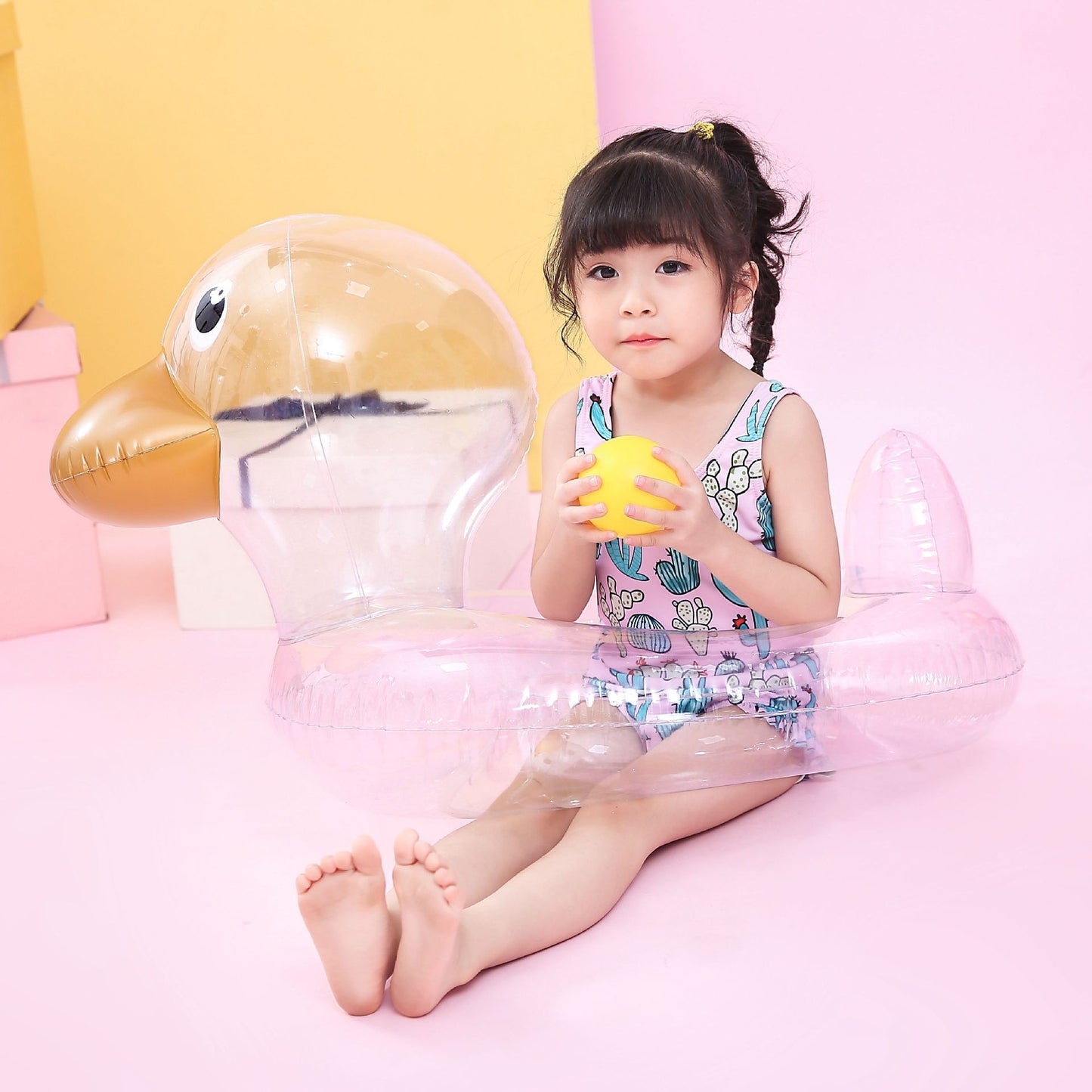 Safe Splash: Children's Transparent Duck Swimming Ring Seat (Eco-Friendly PVC).