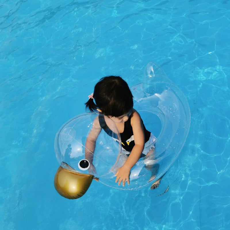 Safe Splash: Children's Transparent Duck Swimming Ring Seat (Eco-Friendly PVC).