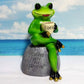 Relaxed Resin Figurine: Frog Statue Drinking Coffee (15.5cm Tall) for Garden Decor.