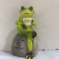 Relaxed Resin Figurine: Frog Statue Drinking Coffee (15.5cm Tall) for Garden Decor.