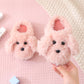 Children’s Teddy Dog Fur Slippers, Cute Winter Cotton Indoor Shoes for Girls & Boys