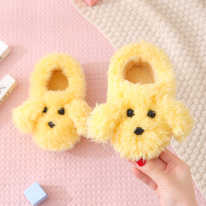 Children’s Teddy Dog Fur Slippers, Cute Winter Cotton Indoor Shoes for Girls & Boys