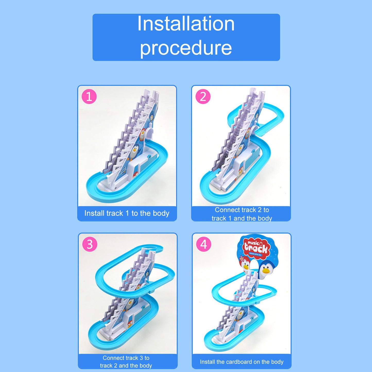 Musical Fun: Little Duck / Penguin Automatic Climbing Stairs Toy (Lights, Music, USB/Battery).
