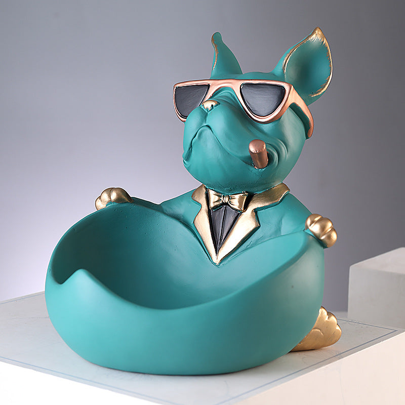 French Fighting Dog Storage Ornament, Resin Bulldog Decorative Organizer