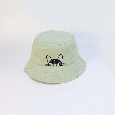 Fashion Casual Dog Embroidered Fisherman Hat, Wide-Brim Cotton Bucket Hat
