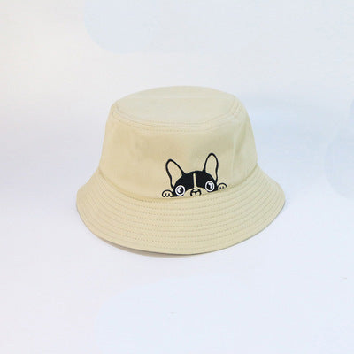 Fashion Casual Dog Embroidered Fisherman Hat, Wide-Brim Cotton Bucket Hat