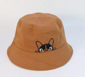 Fashion Casual Dog Embroidered Fisherman Hat, Wide-Brim Cotton Bucket Hat