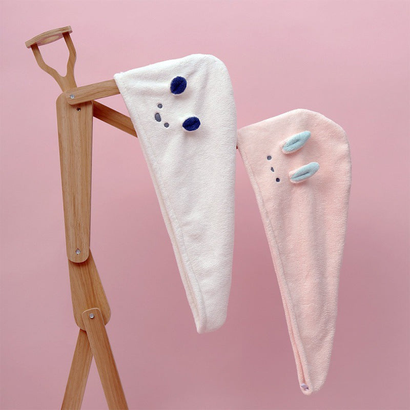 Cartoon Bunny Ears Dry Hair Hat, Super Absorbent Towel Cap with Cute Design