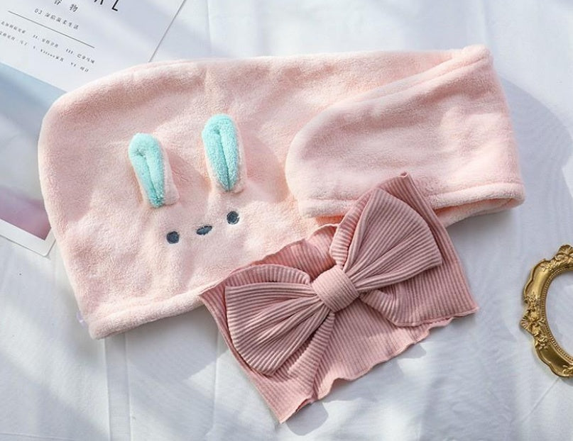 Cartoon Bunny Ears Dry Hair Hat, Super Absorbent Towel Cap with Cute Design