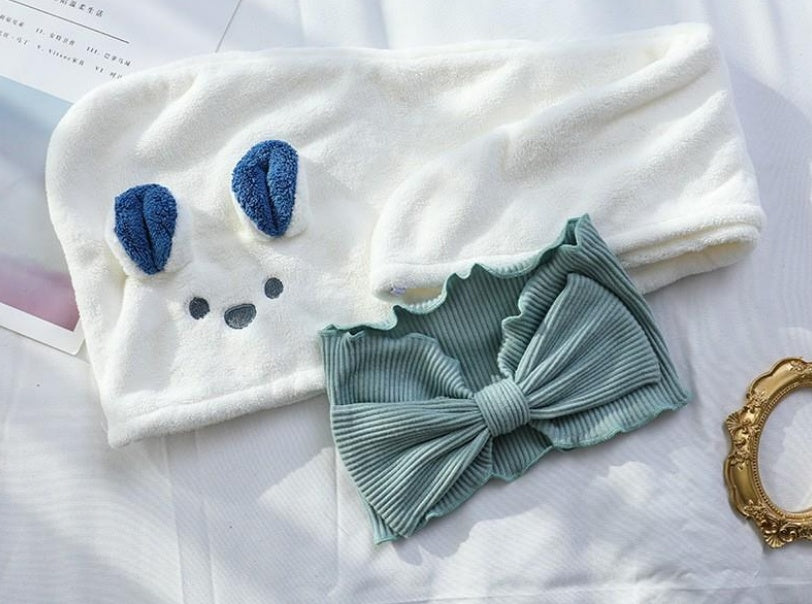 Cartoon Bunny Ears Dry Hair Hat, Super Absorbent Towel Cap with Cute Design