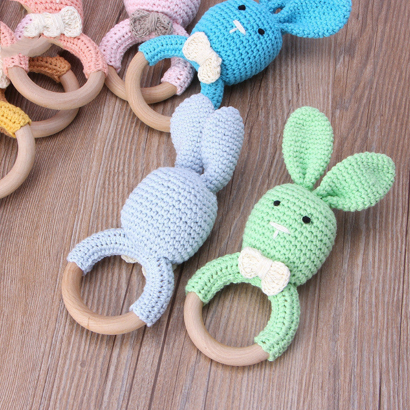 Cute Baby Wooden Ring Teeth Toy, Knitted Bunny Wooden Circle