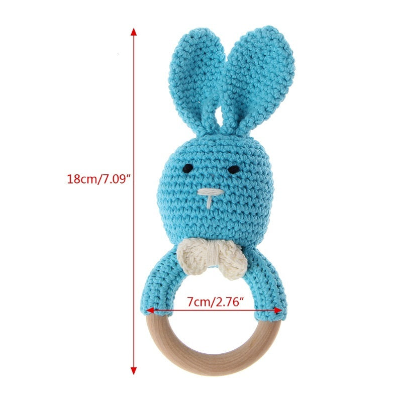 Cute Baby Wooden Ring Teeth Toy, Knitted Bunny Wooden Circle