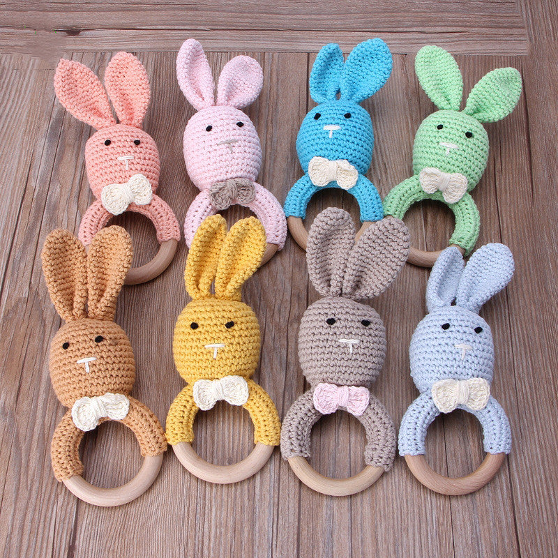 Cute Baby Wooden Ring Teeth Toy, Knitted Bunny Wooden Circle