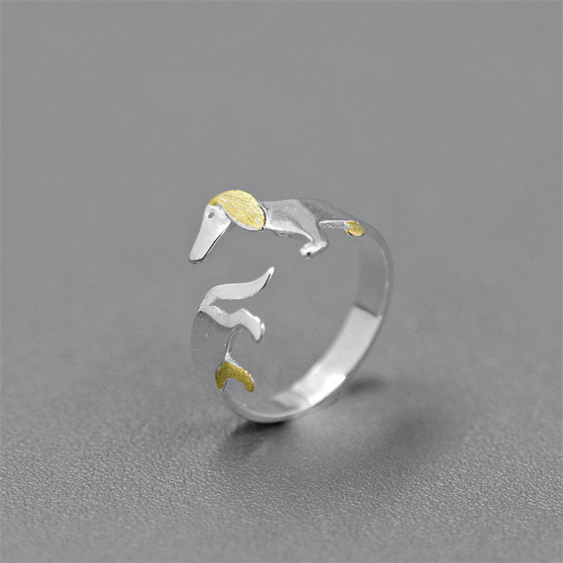 S925 Sterling Silver Dachshund Ring, Cute Cartoon Dog Jewelry for Women