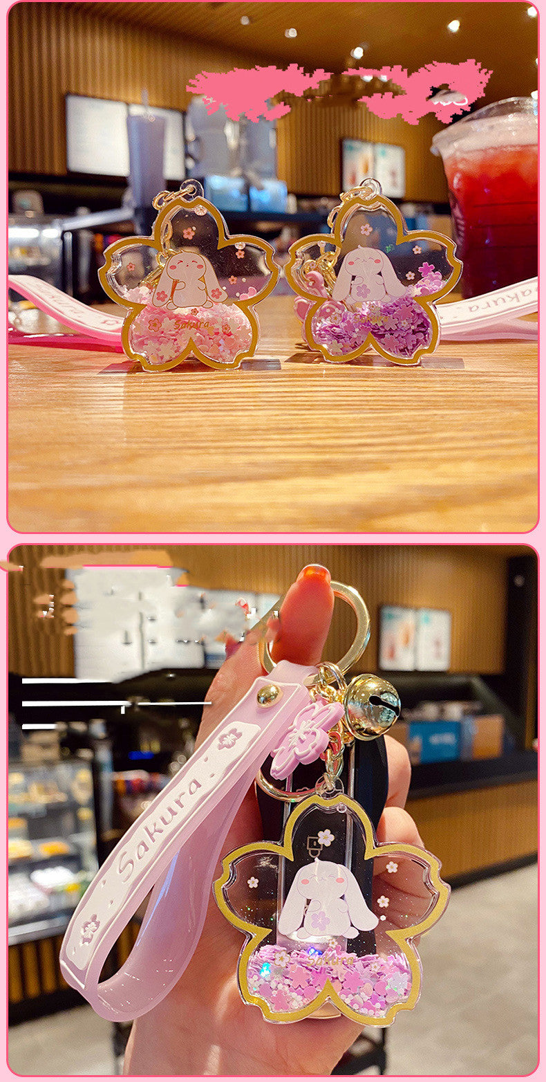 Cartoon Acrylic Oiled Sakura Bunny Keychain, Cute Unisex Doll Pendant