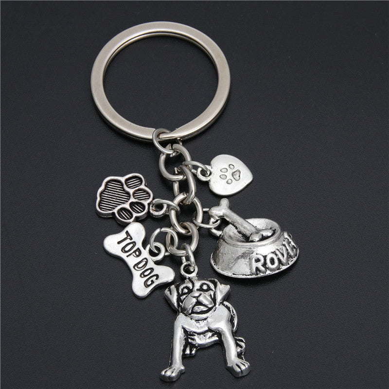 Small Animal Pet Dog Heart Keychain, Zinc Alloy Rope Pendant Accessory