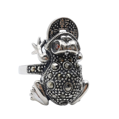 S925 Silver Vintage Thai Gold Cicada Frog Ring – Retro Maxai Golden Toad Statement Ring