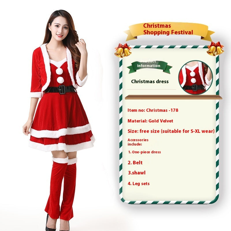 Christmas Bunny Cosplay Uniform, Gold Velvet Women’s Costume Set (Free Size)