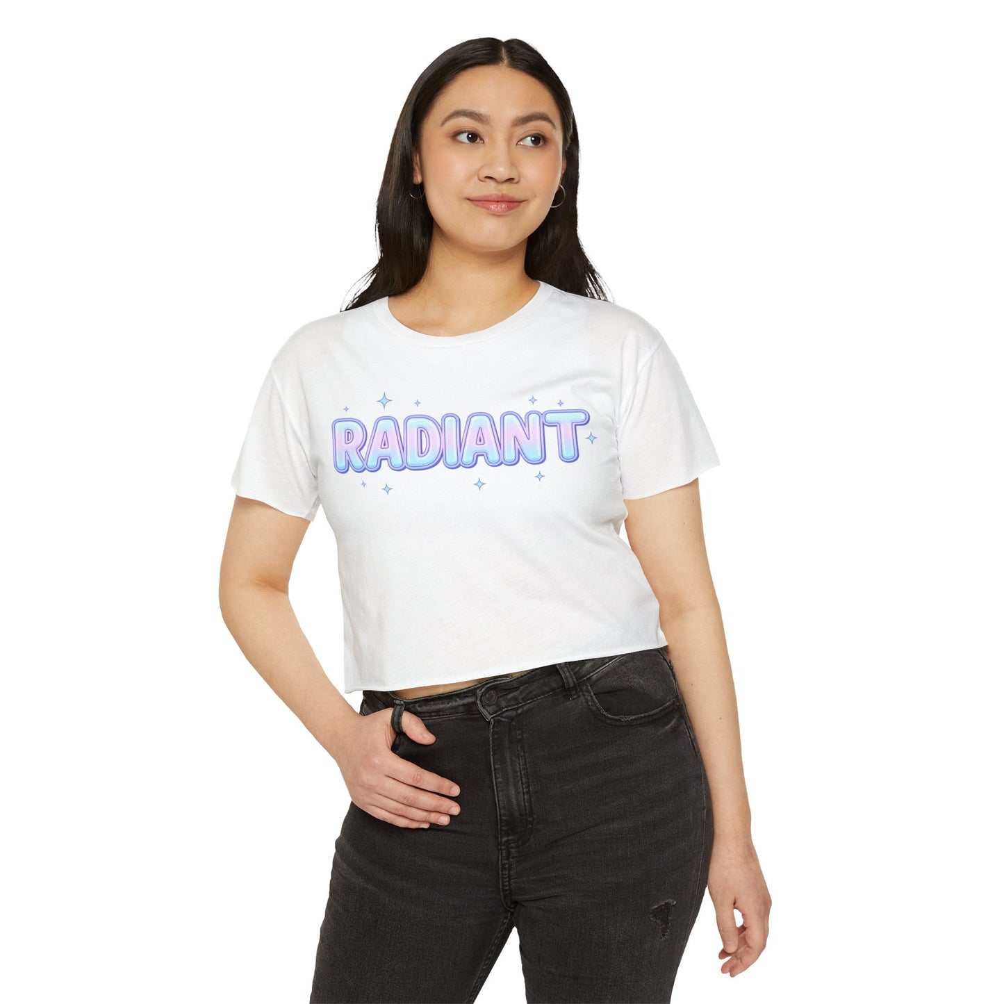 Radiant Crop Top | Pastel Sparkle Festival Tee for Women