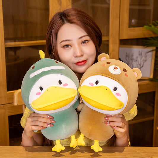 Costume Cuddle: Cute Cross-Dressing Duck Doll Plush Toy (33cm), Ideal for Sleeping.