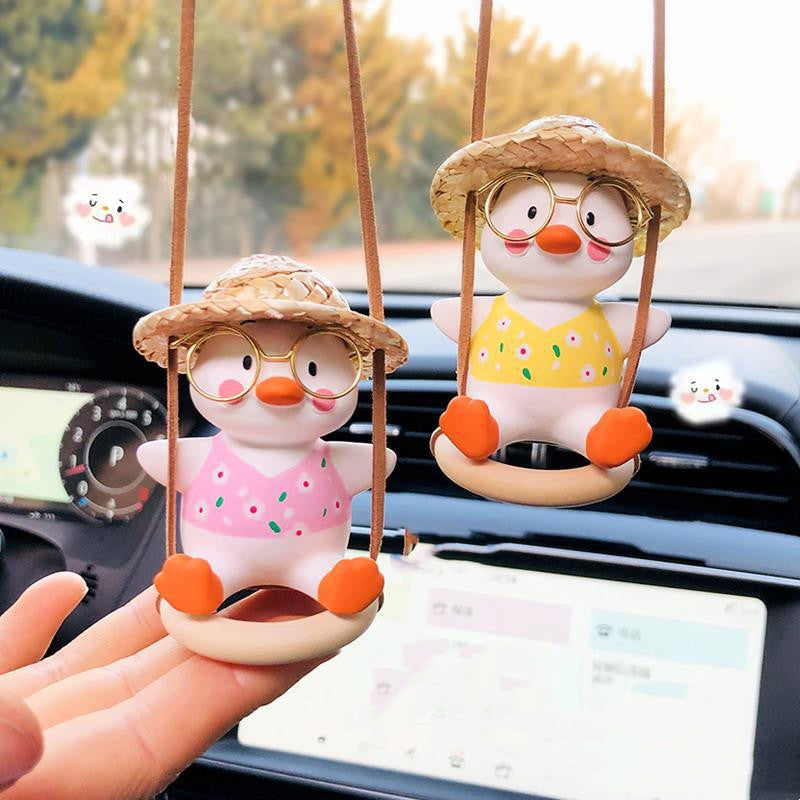 Swing Duck Car Pendant – Cute Hanging Duck Ornament with Aromatherapy Set