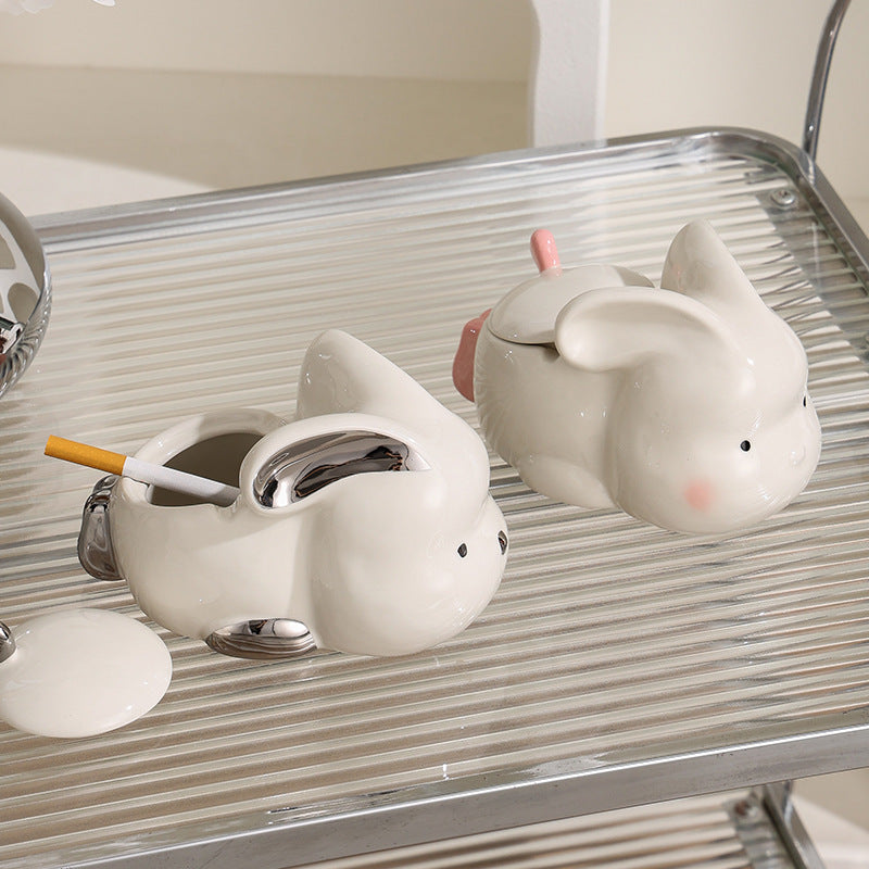 Cute Bunny Ceramic Ashtray, Creative High-Aesthetic Decorative Ornament