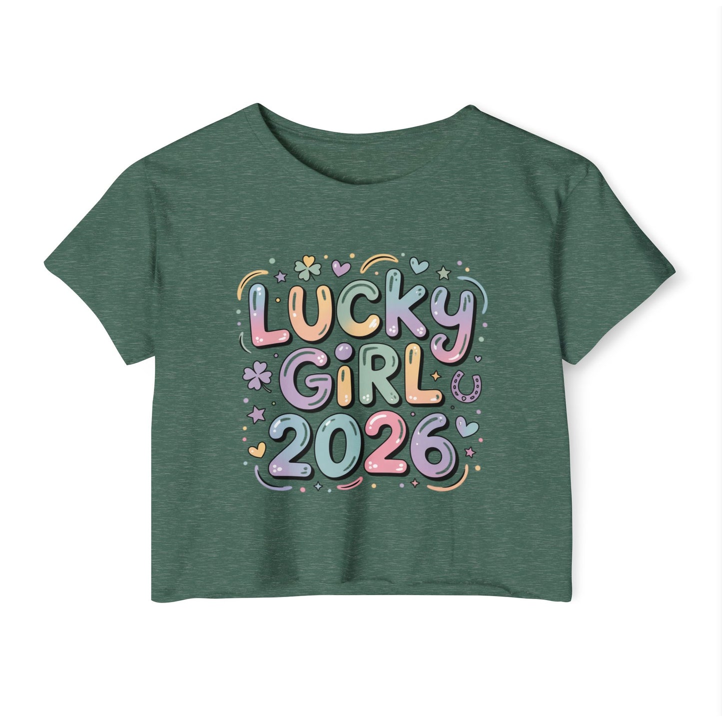 Lucky Girl 2026 Crop Top | Cute Pastel Festival Tee