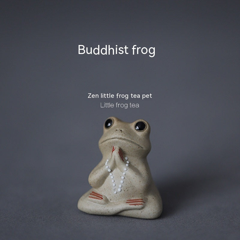 Zen Tea Time: Chinese Style Gray Pottery Frog Ornaments (Laid-back & Free).