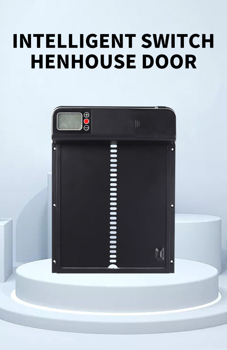 Smart Security: Automatic Chicken Coop Door with Display and Programmable Timing (Black, Plastic).