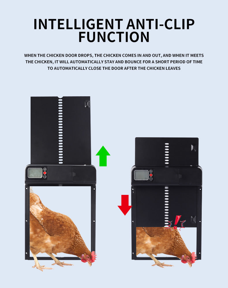 Smart Security: Automatic Chicken Coop Door with Display and Programmable Timing (Black, Plastic).