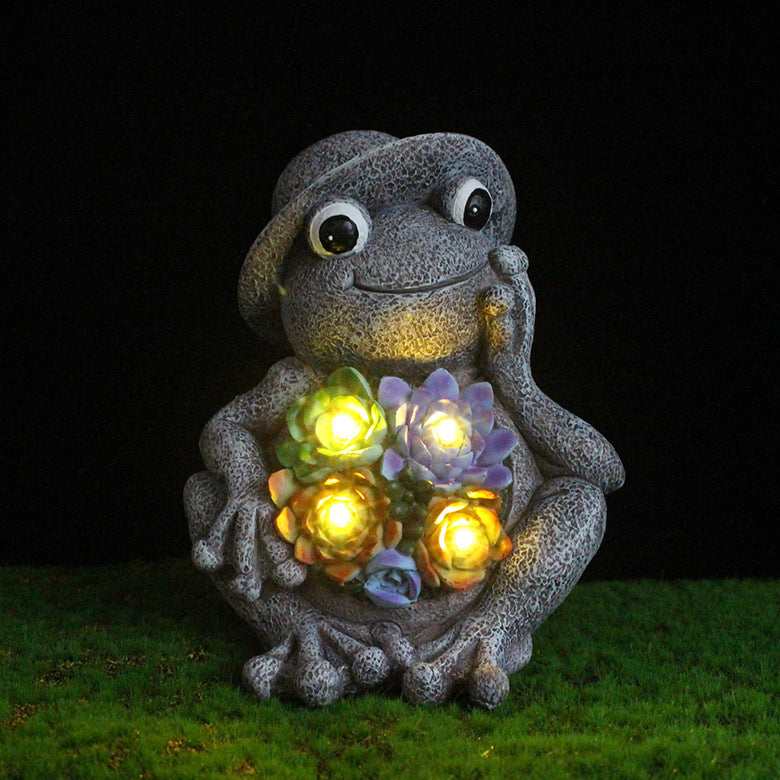 Night Garden Whimsy: Luminous Solar Lamp Hat Frog Outdoor Courtyard Decoration.