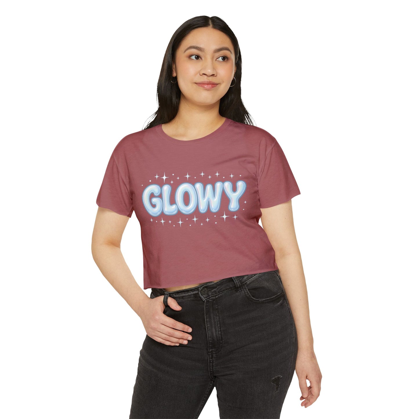 Glowy Festival Crop Top - Women’s Sparkle Graphic Tee for Raves & Festive Events