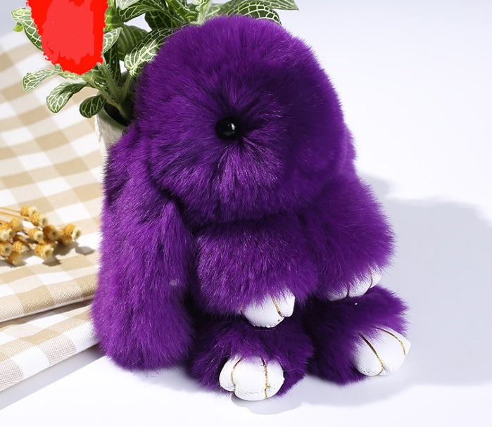15cm Cute Plush Bunny Keychain, Genuine Rex Rabbit Fur Pom Pom Bag Charm