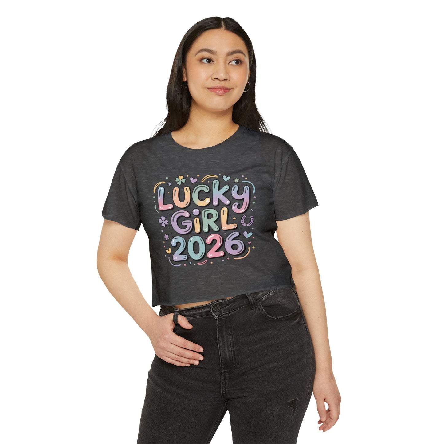 Lucky Girl 2026 Crop Top | Cute Pastel Festival Tee