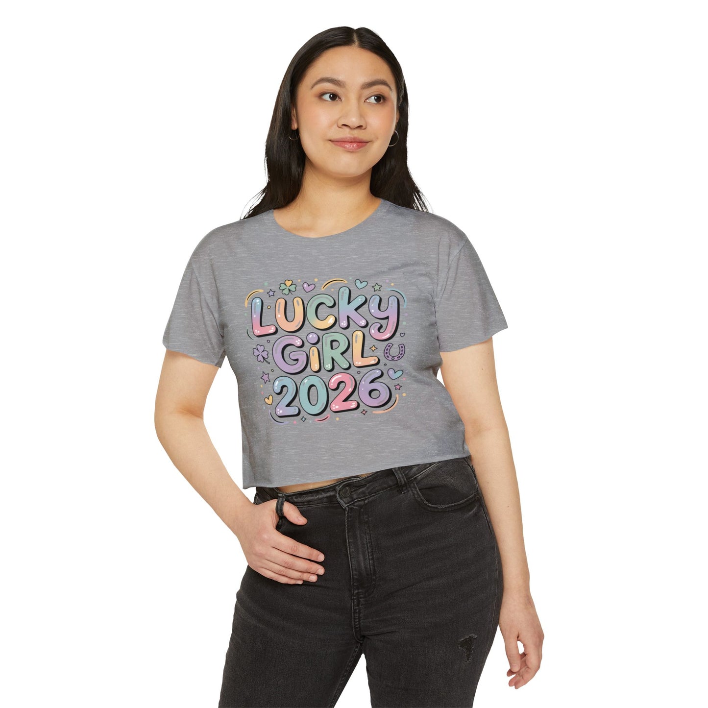 Lucky Girl 2026 Crop Top | Cute Pastel Festival Tee