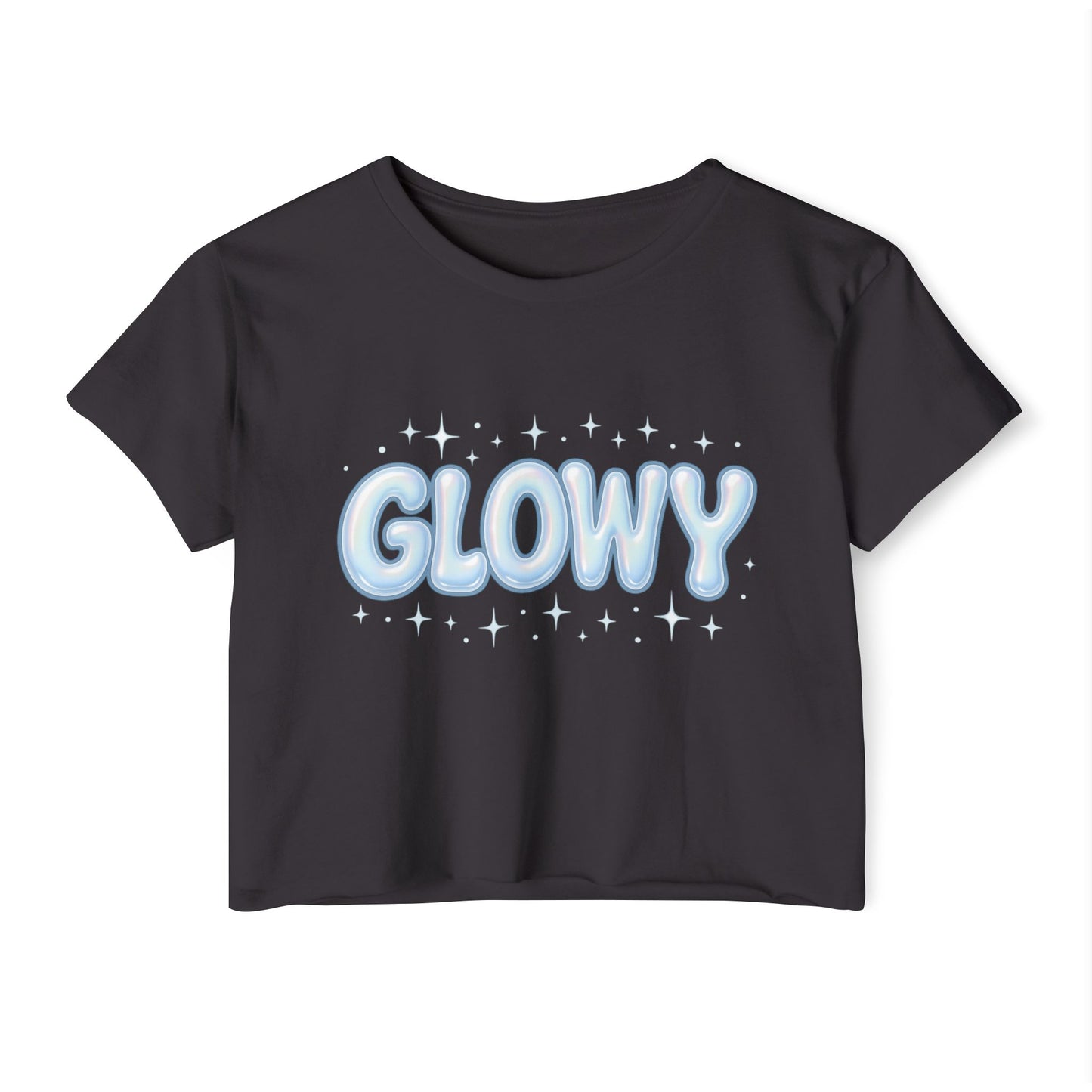 Glowy Festival Crop Top - Women’s Sparkle Graphic Tee for Raves & Festive Events
