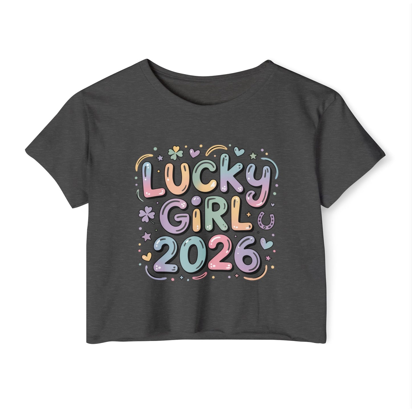 Lucky Girl 2026 Crop Top | Cute Pastel Festival Tee