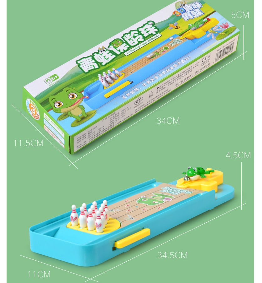 Kids' Fun: Mini Frog Bowling Educational Game for Cognitive Development.