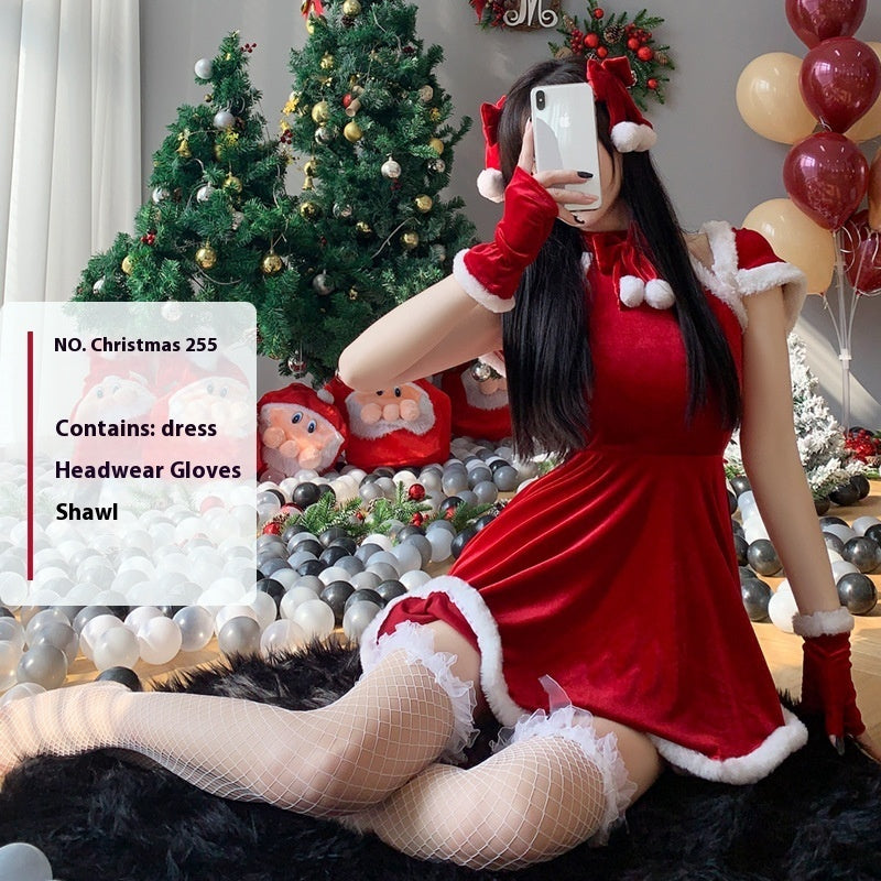 Christmas Bunny Cosplay Uniform, Gold Velvet Women’s Costume Set (Free Size)
