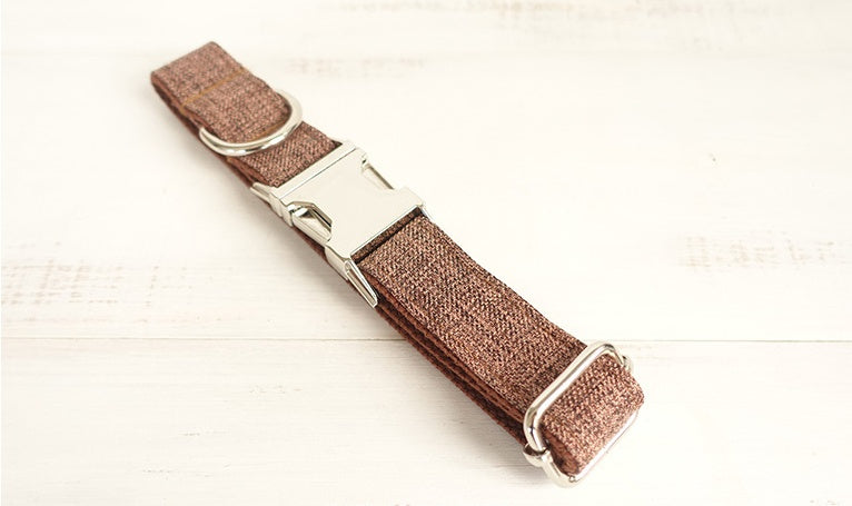 Brown Plaid Dog Ring, Polyester Pet Collar with Classic Checkered Design