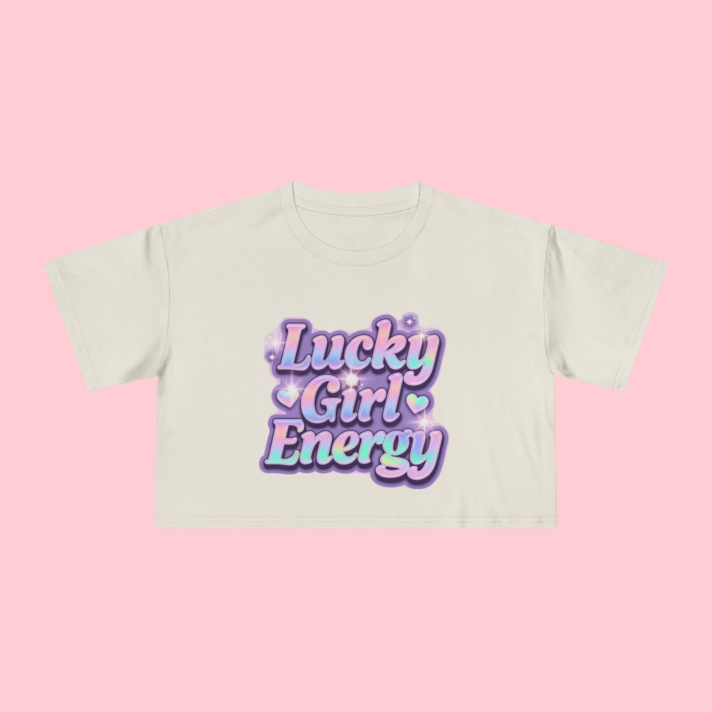 Lucky Girl Energy Crop Tee - Pastel Retro Graphic Women’s Top