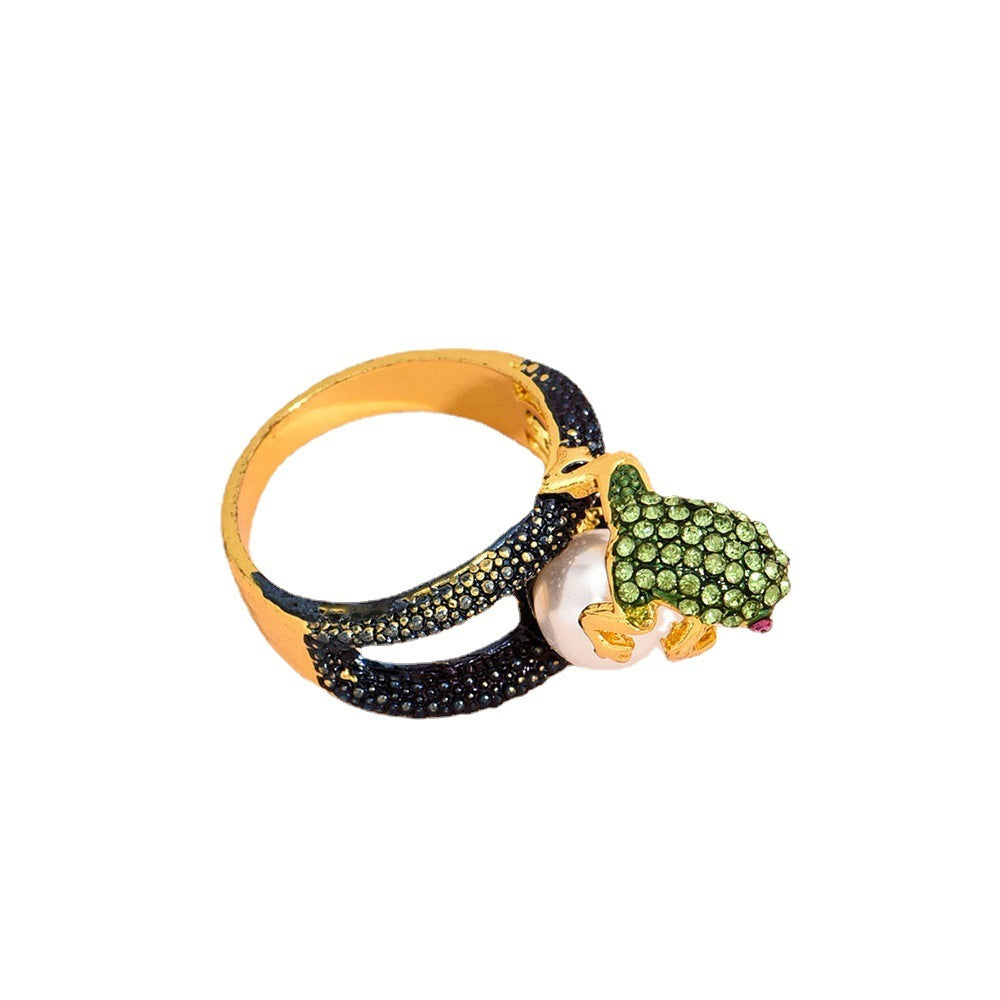 Unisex Treasure: European Style Frog Diamond Alloy Ring (Adjustable, Electroplated).