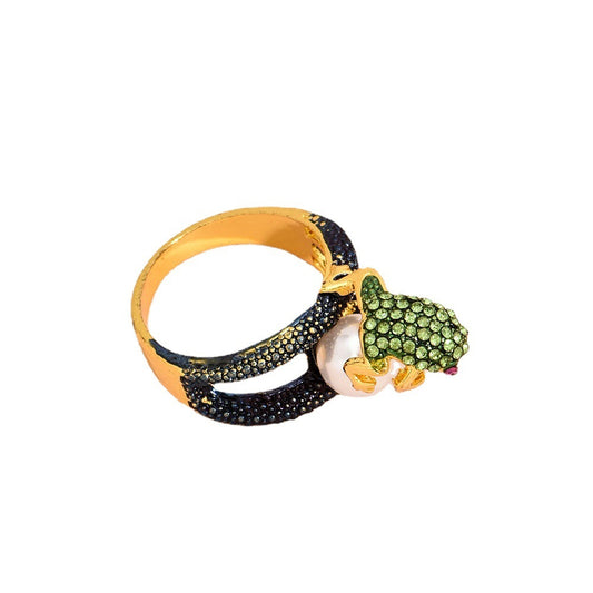 Unisex Treasure: European Style Frog Diamond Alloy Ring (Adjustable, Electroplated).