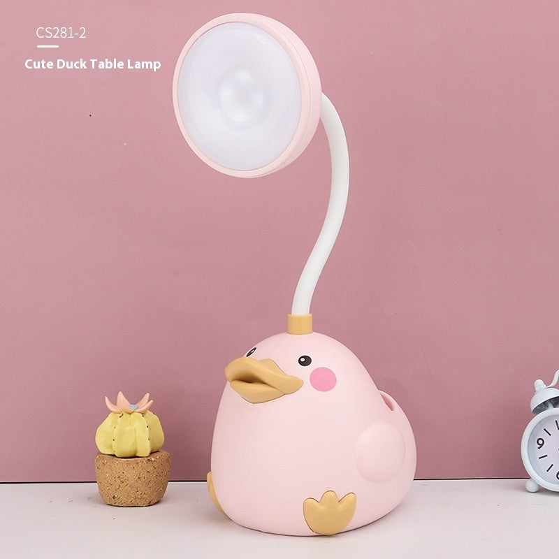 Cute Duck Pen Holder Storage LED Desk Lamp – USB Rechargeable Warm Light Study Lamp