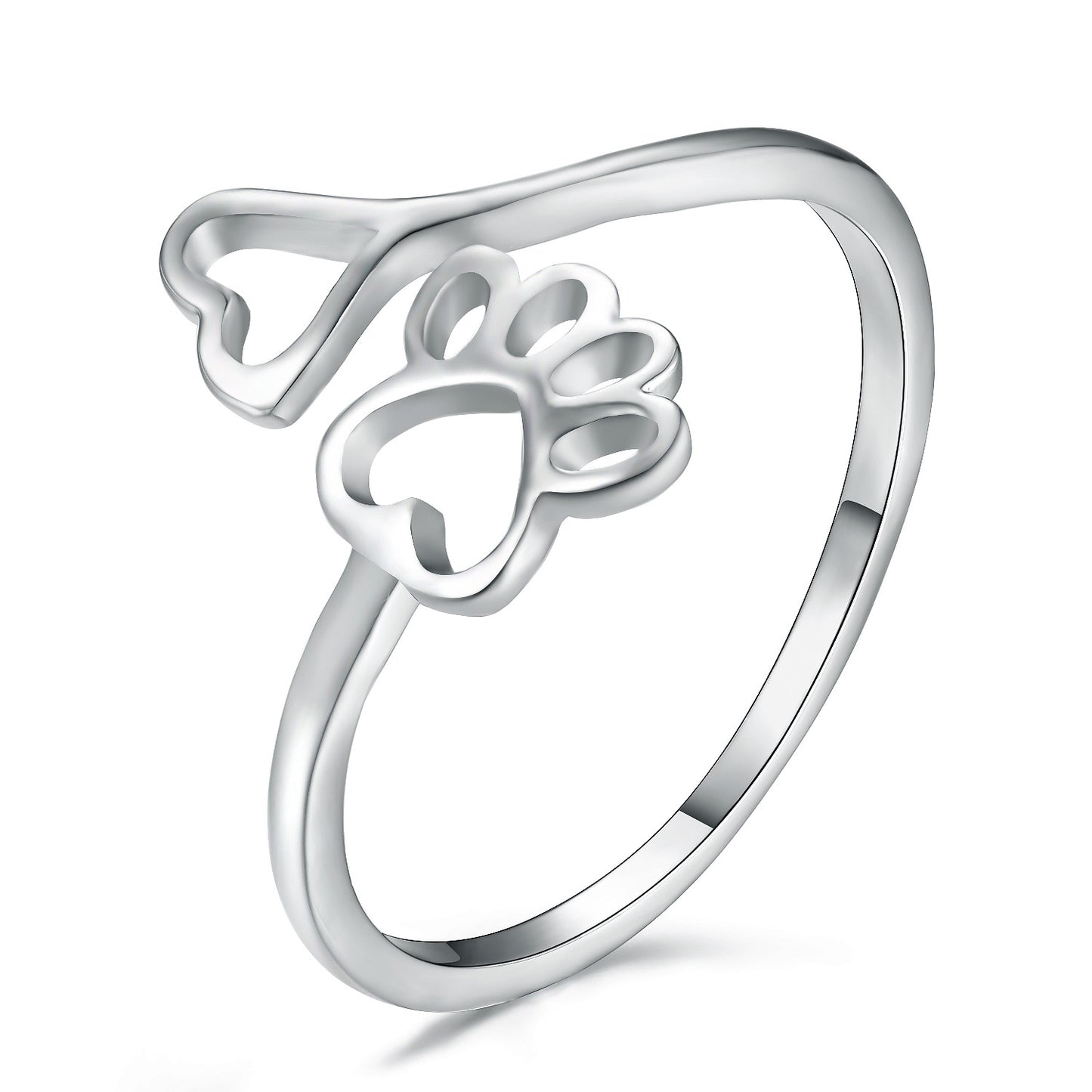 Dog Print Love Hollow Ring, Copper Pet-Themed Electroplated Fashion Jewelry